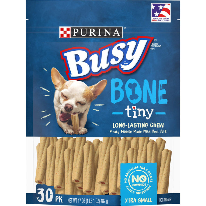 BUSY BONE PURINA Busy Made in USA Facilities Toy Breed Dog Bones, Tiny - 30 ct. Pouch