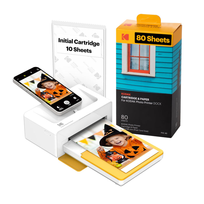 KODAK Dock Plus 4PASS Instant Photo Printer (4x6 inches) + 90 Sheets Bundle (10 Initial Sheets + 80 Sheet Pack)