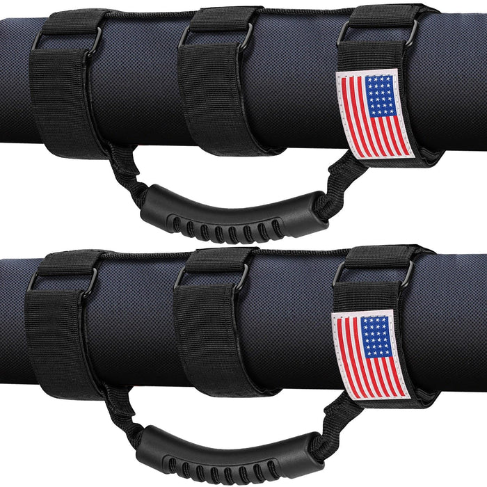 moveland Roll Bar Grab Handles with US Flag, 2 x Grip Handles for 1955-2023 Jeep Wrangler JL, JK, TJ, YJ & Jeep Gladiator Accessories - Upgrade Metal Buckle, Strong & Durable