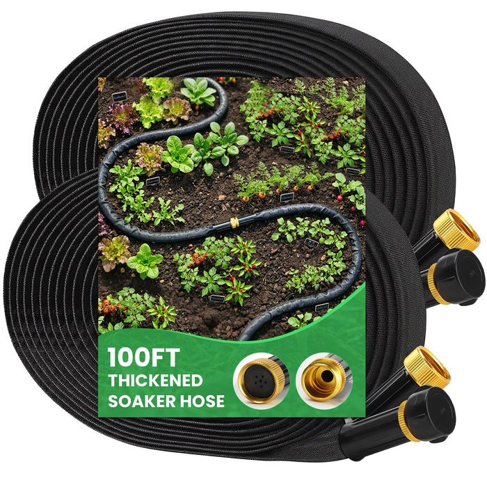 MIXC 2026 Thickened Flat Soaker Hose 100Ft with Copper Joint, Saving 80% Water, Aluminum Seal, 1mm Hose, 360°Swival Handle, Hole Pressure Relief Gasket, Drip Kit for Vegetable Garden, Lawn, Flower Bed