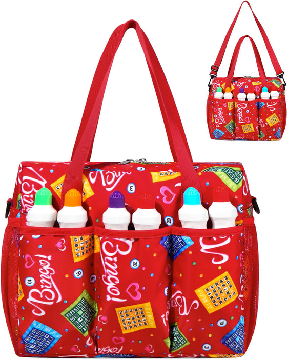 Bingo Bag with Pockets for Bingo Daubers Dabbers Dobbers Red Bingo Bag for Bingo Stuff Supplies Bingo Dauber Bag for Bingo Equipment Bingo Accessories for Women Bingo Prizes for Adults Seniors Elderly