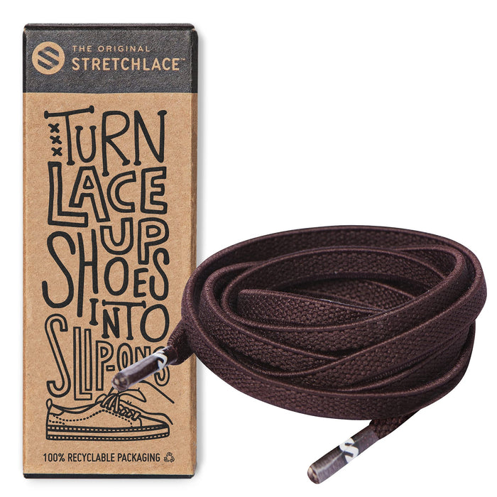 THE ORIGINAL STRETCHLACE - Flat Elastic Shoelaces, Stretch Shoe Laces for Adult Sneakers, Stylish Shoe Laces for Elderly, Kids, and People with Special Needs, Dark Brown, 45in