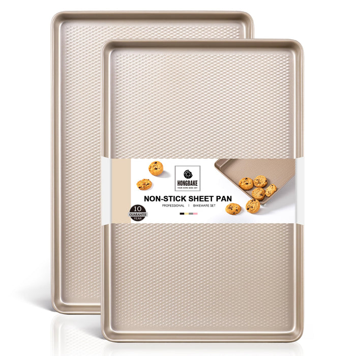 HONGBAKE 2 Pack Quarter Sheet Pans for Baking Nonstick, Commercial Cookie Sheet for Baking with Diamond Texture Surface, 57% Thicker Carbon Steel 9 x 13 Baking pan