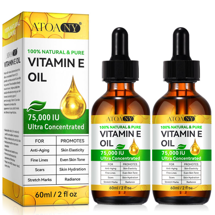 flasture Vitamin E Oil for Skin 75,000 IU – 2 Pack Vitamin E for Face, Hair, Scars, Nails, Ultra-Hydrating Body Oil for Dry Skin Wrinkles,Cold-Pressed, Non-GMO, Skincare Formula –2 Fl Oz