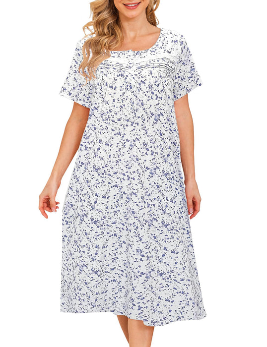 Bloggerlove Short Sleeve House Dress for Women Dusters Lounge Dress Patio Dress Moo Moo for Women Casual House Coats for Elderly