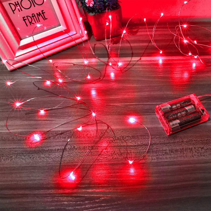 Ariceleo Led Fairy Lights Battery Operated, 4 Packs Mini Battery Powered Copper Wire Starry Fairy Lights for Bedroom, Christmas, Parties, Wedding, Centerpiece, Decoration (5m/16ft Red)