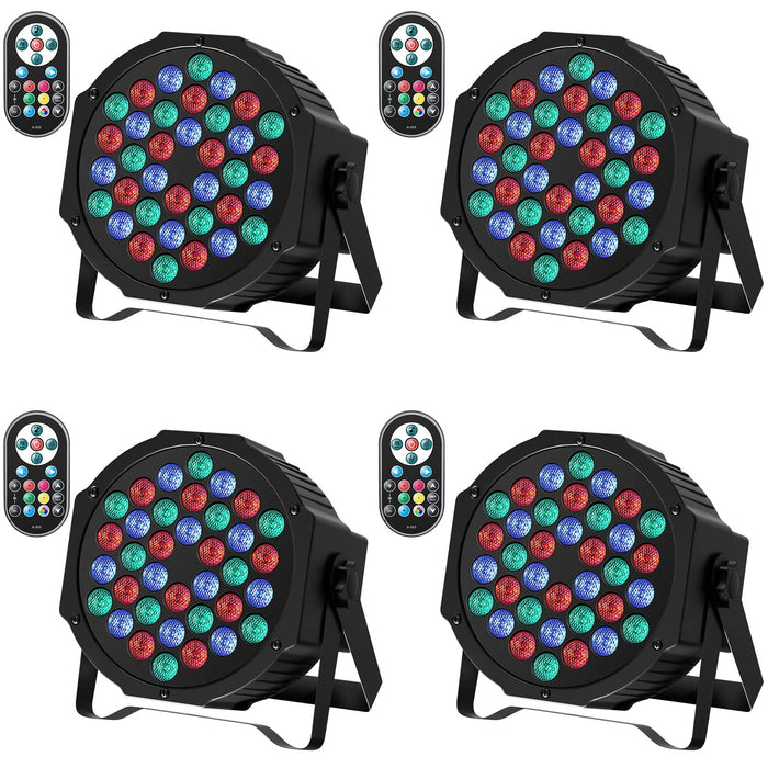 JAJALUYA LED Par Lights 36 LED Stage Lights 7 Modes RGB DJ Lights with Sound Activated Remote and DMX Control DJ Uplighting for Birthday Party Events Wedding Christmas Stage Lighting (4 Packs)