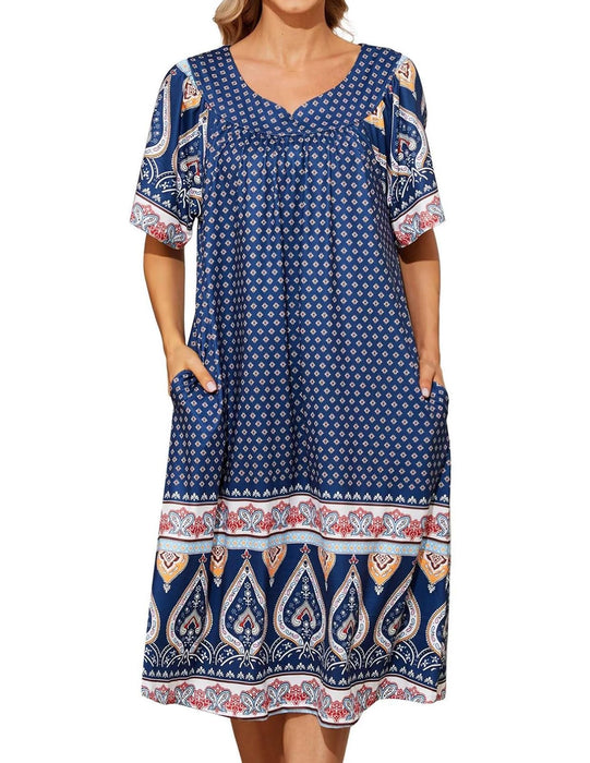 House Dresses for Elderly Womens Batas De Casa De Algodon para Anciana Lounge Dresses Midi Length(Grey,S)