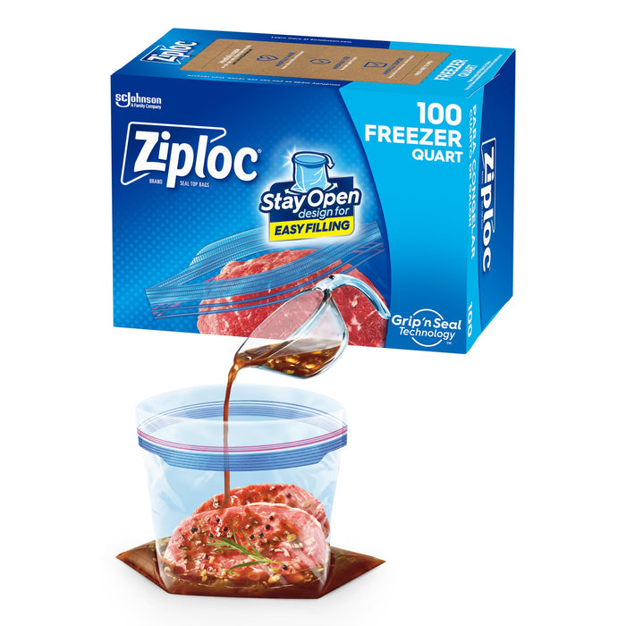 Ziploc Quart Food Storage Freezer Bags, Stay Open Design with Stand-Up Bottom, Easy to Fill, 100 Count