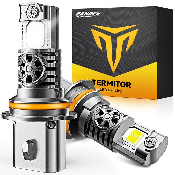Termitor Latest Upgraded 9007 HB5 Light Bulb high/low beam, 50000LM 1000% Super Bright, 70000+ Hours Service Life, 6500K Cool White, 1:1 Halogen Replacement Light Bulbs, Plug N Play, Pack of 2
