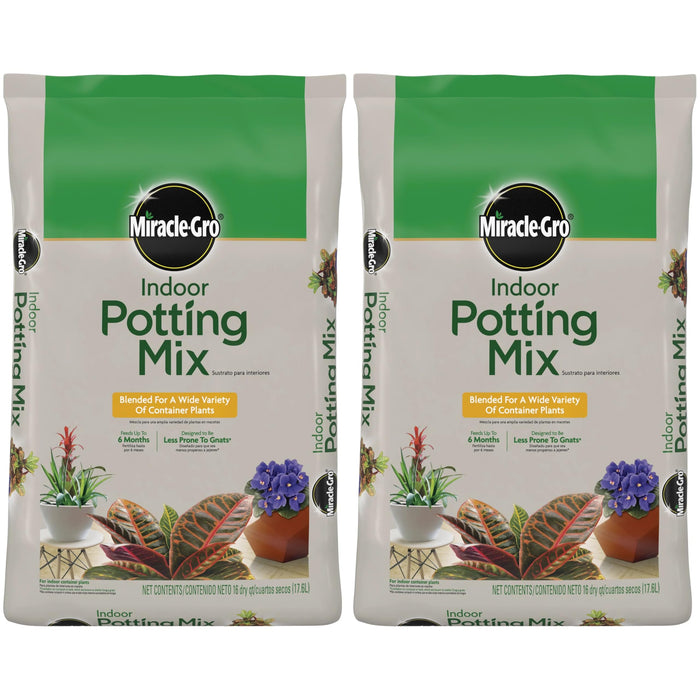 Miracle-Gro Indoor Potting Mix, Blended for a Variety of Houseplants, Feeds for up to 6 Months, 16 qt., 2-Pack