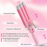 Alure Three Barrel Curling Iron Wand Hair Waver with LCD Temperature Display - 1 Inch Ceramic Tourmaline Triple Barrels, Dual Voltage Crimp