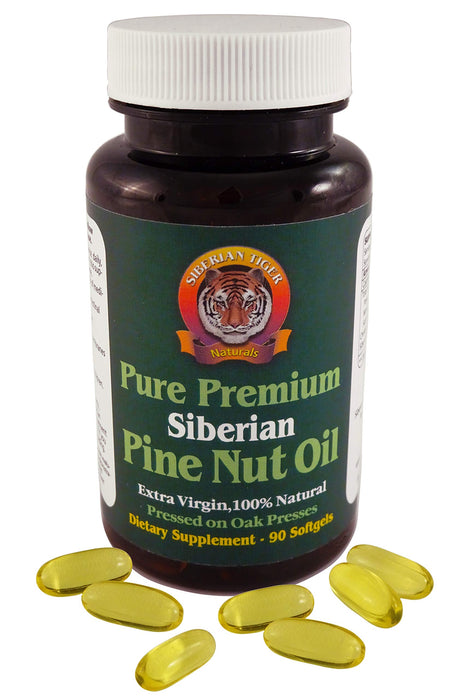 100% Pure Siberian Pine Nut Oil Capsules, Premium Quality, Cold Pressed Using Wooden Presses, No Preservatives or Additives, Benefits Digestive Health & Aids Gastritis, Ulcers, IBS - 90 Count