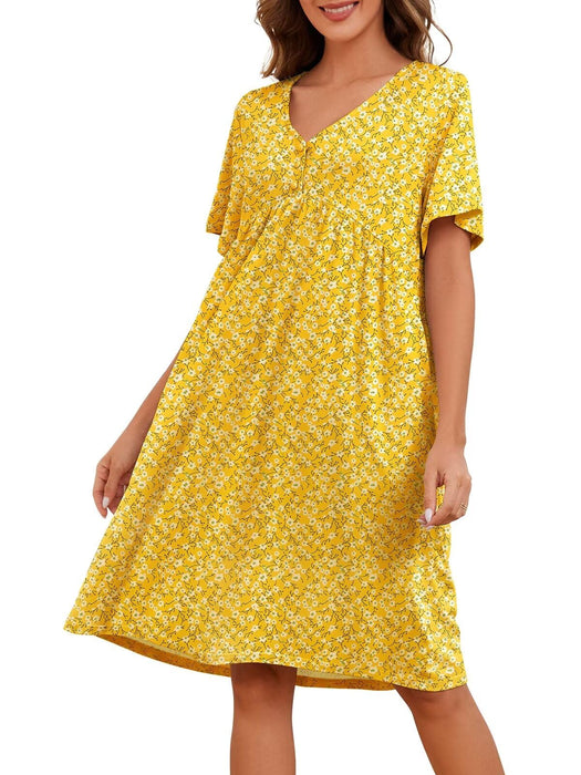 udforsk Plus Size House Dresses for Women with Pockets Moomoo House Coat Grandma Dress Muumuu Dresses House Dresses for Elderly Housecoat Mumu Dresses for Women Yellow 3XL