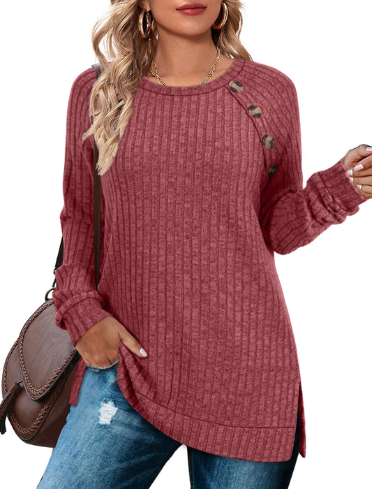 Bofell Long Sleeve Shirts for Women Dressy Tops Christmas Sweaters Winter Cute Red XL