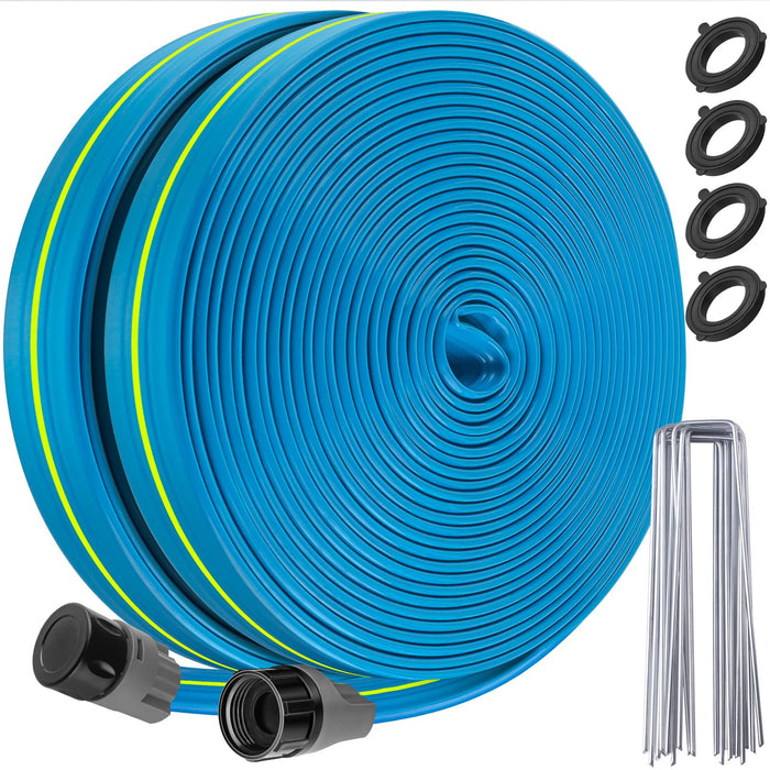 WINISOK Sprinkler Soaker Hose 100FT - Heavy Duty Sprinkler Hose, Efficient Saving Water 40 Pack Staples