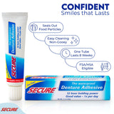 Secure Waterproof Denture Adhesive - Zinc Free - Extra Strong 12 Hour Hold - 1.4 oz (Pack of 4)