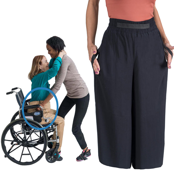 Transfer Pants - Standing Aid & Support for Transfering Disabled Wheelchair Patients Safely - Comfy Fleece Sweatpants (US, Numeric, 28, 30, Regular, Regular, Baggies - Black)