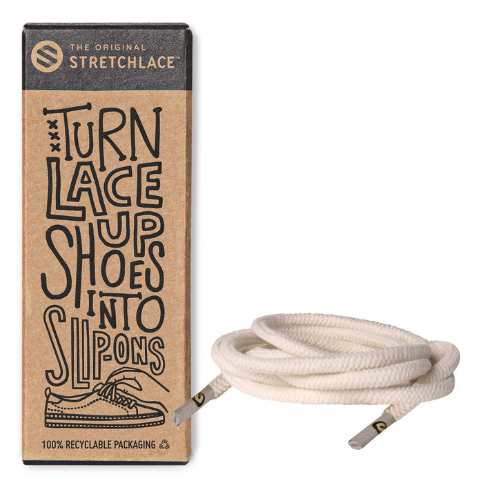 THE ORIGINAL STRETCHLACE - Round Shoelaces, No-tie Elastic Shoelaces, Stylish Shoe Laces for Elderly, Kids, and People with Special Needs, Ivory, 30in