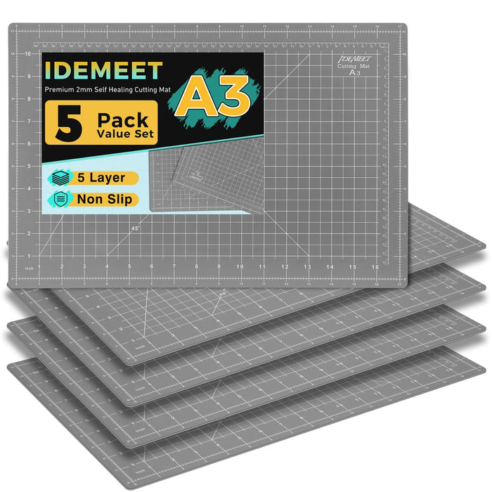Premium 5 Pcs Self Healing Cutting Mat 18'' x 12'', A3 Non-slip Sewing Mat for Quilting, 5-Ply Rotary Cutting Board Double-Sided for Crafts Cutting Fabric Scrapbooking Modeling Projects