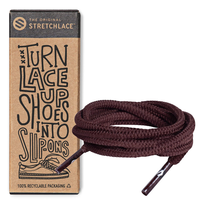 THE ORIGINAL STRETCHLACE - Round Shoelaces, No-tie Elastic Shoelaces, Stylish Shoe Laces for Elderly, Kids, and People with Special Needs, Dark Brown, 55in