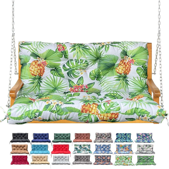 Porch Swing Cushion with Backrest,Waterproof Bench Cushion for Outdoor Furniture,2-3 Seater Replacement Thickened Swing Cushion with Ties,Patio,Outdoor,Backyard and Garden (Tropical Pineapple,40x40")