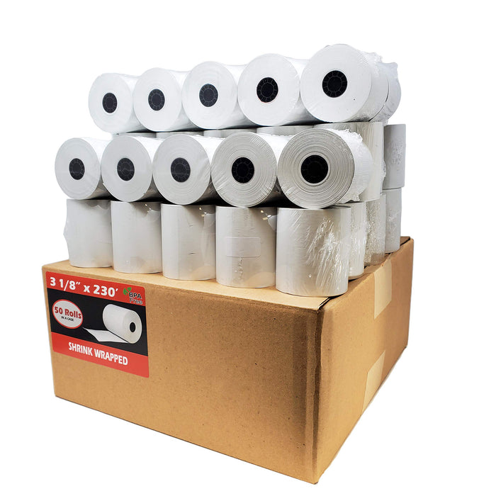 (50 Rolls) 3 1/8 x 230 Thermal Paper Receipt Rolls (55 GSM Premium Quality German Paper) Fits All POS Cash Registers BPA Free - BuyRegisterRolls