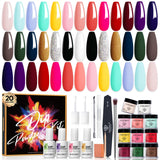 Modelones 32 Pcs Dip Powder Nail Kit Starter, 20 Colors Christmas Acrylic Dipping Powder System Liquid Set with Base&Top Coat Activator Brush Saver for French Nail Art Manicure DIY at Home Salon