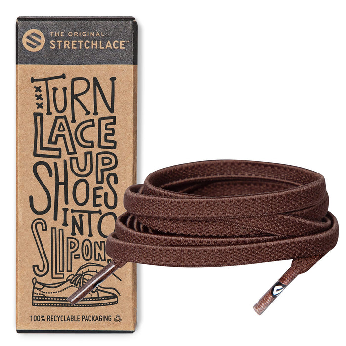 THE ORIGINAL STRETCHLACE - Flat Elastic Shoelaces, Stretch Shoe Laces for Adult Sneakers, Stylish Shoe Laces for Elderly, Kids, and People with Special Needs, Brown, 47in