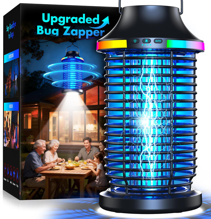 Rechargeable Bug Zapper Outdoor, 4200V Powerful Electric Mosquito Zapper 5-in-1 Portable & Wireless Bug Zapper Outdoor Cordless with 5000mAh Battery, Outdoor Waterproof Fly Zapper for Patio Camping