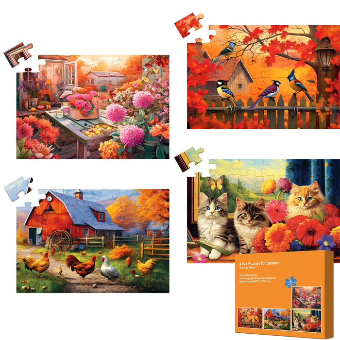 WSCXSC 36 Large Piece Puzzles for Seniors, Dementia Puzzles for Elderly Jigsaw Puzzles for Alzheimers Dementia Products Activities Memory Games for Seniors Gifts for Men Women 14.8 * 10IN, 4 Pack