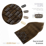 Aison Medium Brown Clip in Hair Extensions Real Human Hair 70G 100% Remy Human Hair Clip in Extensions Soft Silky Straight 7pcs 16clips One Pack 18 Inch Brown Hair Extensions