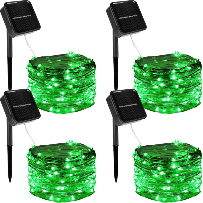 Twinkle Star 4 Pack Outdoor Solar String Lights, 39.4 FT 120 LED Solar Powered Christmas Decorative Fairy Lights with 8 Modes, Waterproof Light for St. Patrick's Day Patio Yard Wedding Party, Green