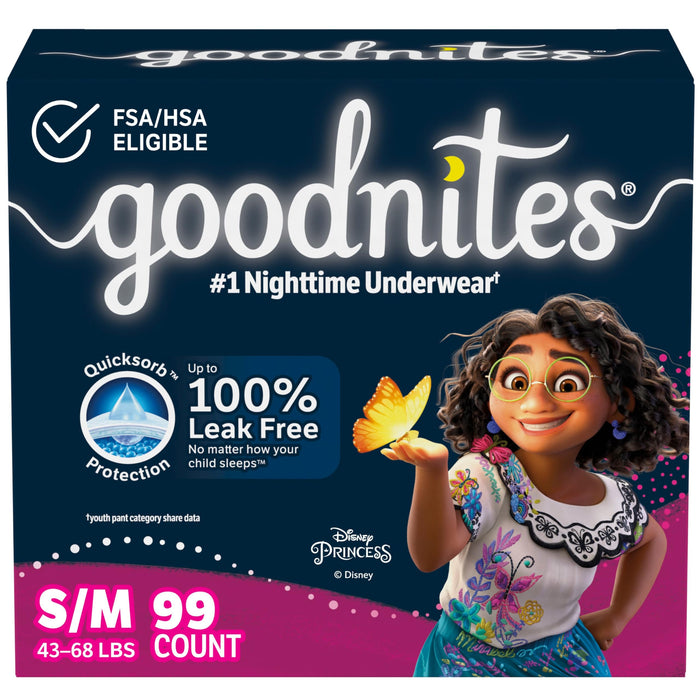 Goodnites Girls' Bedwetting Underwear, Size S/M (43-68 lbs), 99 Ct (3 Packs of 33), Packaging May Vary