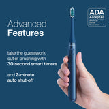 Aquasonic Icon ADA-Accepted Rechargeable Toothbrush | Magnetic Holder & Slim Travel Case | 2 Brushing Modes & Smart Timers | Gentle Micro-Vibrations (Navy)