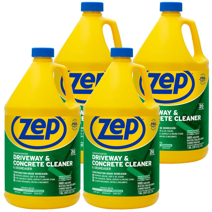 Zep Driveway, Masonry and Concrete Cleaner and Degreaser Concentrate - 1 Gallon (Case of 4) ZUCON128 - Construction Grade Degreaser Removes Grease, Dirt, and Oil Stains on Concrete, Brick, Asphalt,