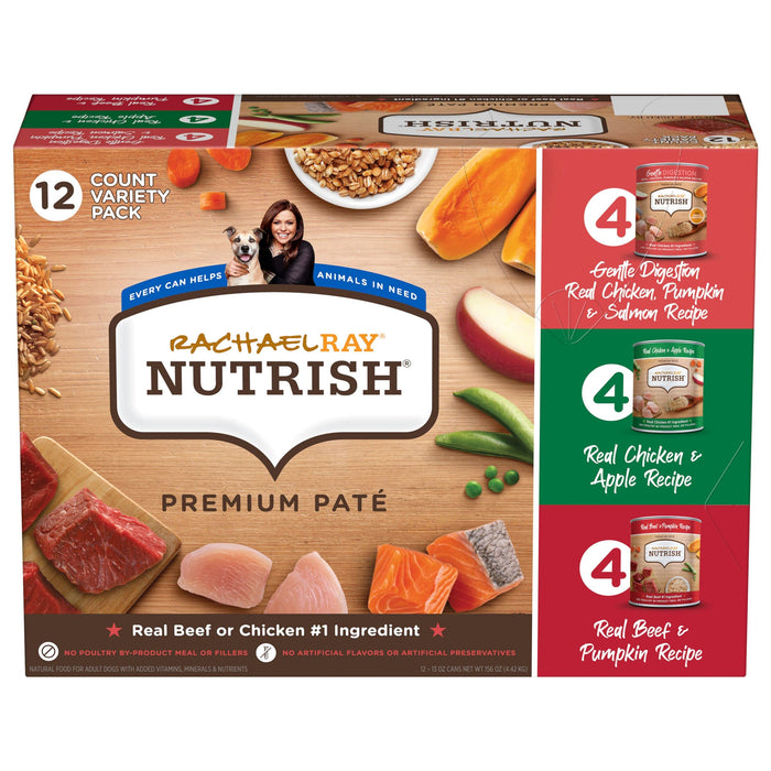 Nutrish Rachael Ray Wet Dog Food, Natural Food for Adult Dogs with Added Vitamins, Minerals & Nutrients, Beef, Chicken, and Gentle Digestion Variety Pack, 13 Ounce Can (Pack of 12)