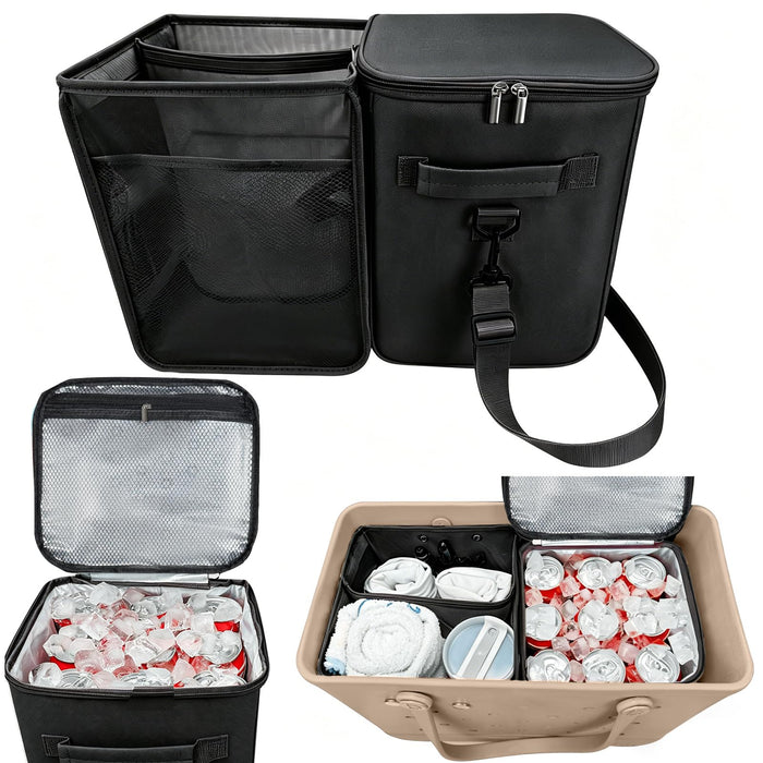XYFuuee 2-in-1 Cooler Organizer Insert for X Large Bogg Bag Accessories, PEVA Portable Leak-Proof Ice Chest, Lightweight Mesh Divider Inserts Pouch with 4Fastener for XL Bog Beach Rubber Tote, Black