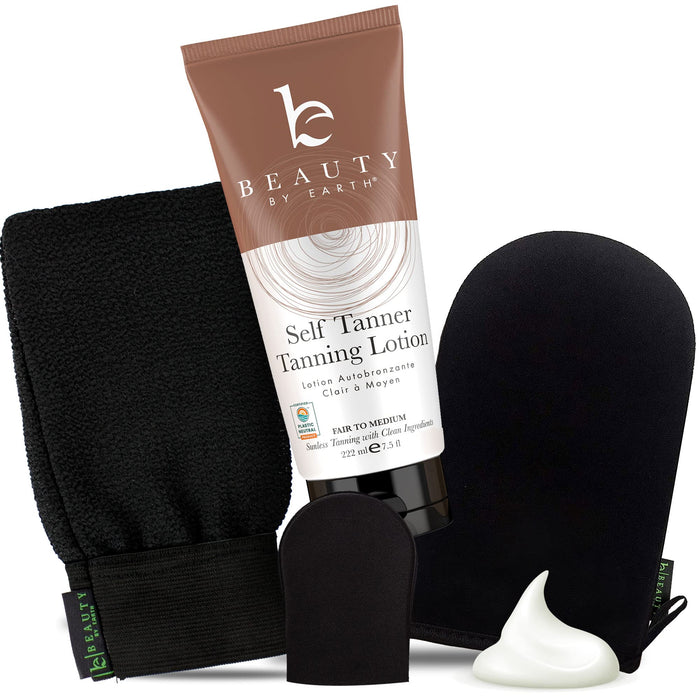 Tanning Lotion Self Tanner Kit - USA Made with Organic & Natural Ingredients, Self Tanning Lotion & Application Kit, Non Toxic Gradual Tan Lotion, Sunless Tanning Lotion for Fake Tan for Women & Men