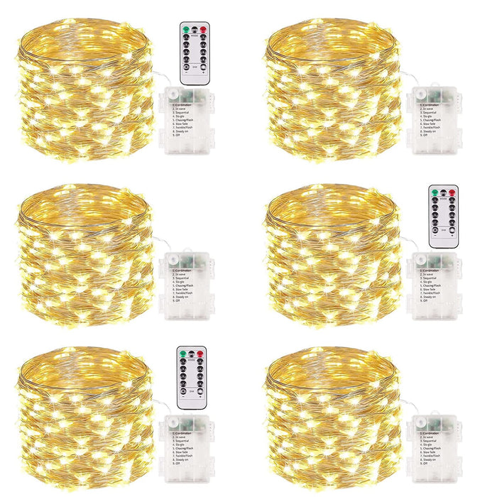 6-Pack 33FT 100 LED Fairy Lights Battery Operated with Remote & Timer, Fairy Christmas String Lights for Bedroom Decor, Waterproof 8 Modes Twinkle Lights for Room(Warm White)…