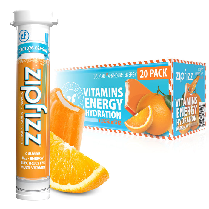 Zipfizz Daily Energy Drink Powder, Orange Cream, 20 Pack | 3-in-1 Sustained Energy, Rapid Hydration, and Essential Vitamins | Sugar-Free | Electrolyte Powder | Contains Vitamin B-12 & Antioxidants