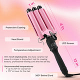 Alure Three Barrel Curling Iron Wand Hair Waver with LCD Temperature Display - 1 Inch Ceramic Tourmaline Triple Barrels, Dual Voltage Crimp