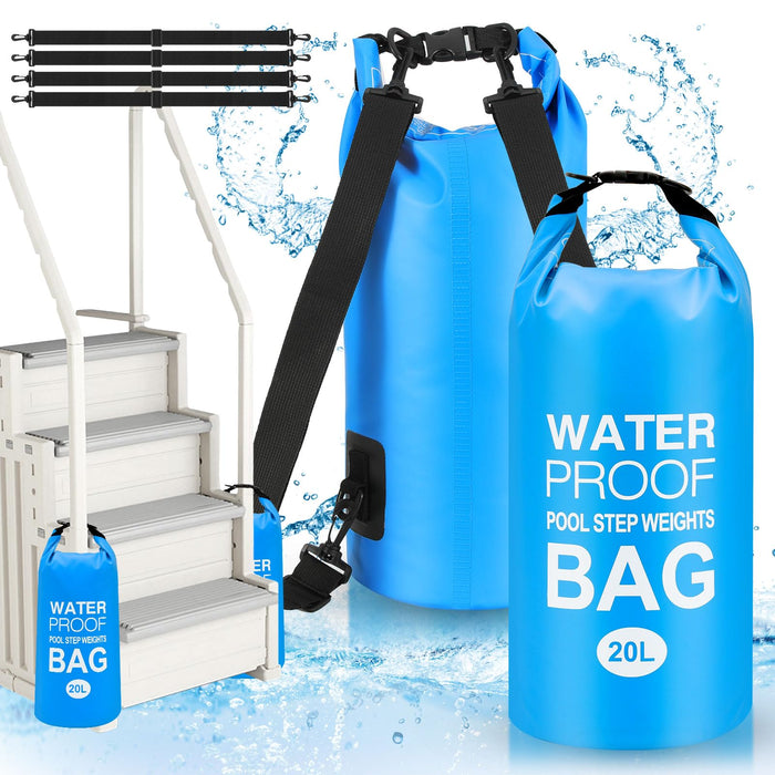 Goovilla Pool Ladder Weights Universal | 2 Pack 20L 500D PVC Waterproof Tear-Resistance Sand Bags for Above Ground Pools Steps | Easy to Fill and Seal with Strong Handle and 4 Straps (Sky Blue)