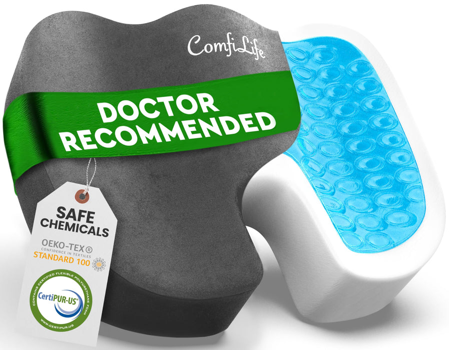 ComfiLife Premium Gel & Memory Foam Seat Cushion – Doctor Recommended Office Chair Cushion, Car Seat Cushion – Chair Cushions for Back & Sciatica Pain Relief – Seat Cushions for Office Desk (Charcoal)