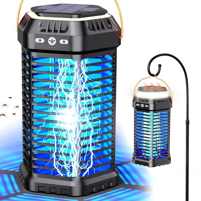 GTERT Solar Bug Zapper Outdoor, Rechargeable Mosquito & Fly Zapper with Auto ON/Off, 6000mAh Long-Lasting, Foldable Camping Light, Solar & USB Powered Bug Zapper for Patio, Camping & Indoor Use