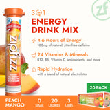 Zipfizz Daily Energy Drink Powder, Peach Mango, 20 Pack | 3-in-1 Sustained Energy, Rapid Hydration, and Essential Vitamins | Sugar-Free | Electrolyte Powder | Contains Vitamin B-12 & Antioxidants