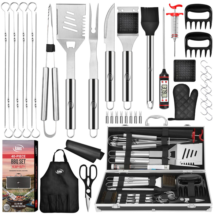 Kaluns BBQ Accessories, Complete Grill Set Dad Gifts for Fathers Day, 40 Pcs Premium Heavy Duty Stainless Steel Barbecue Grill Accessories for Outdoor Grill Gifts for Men