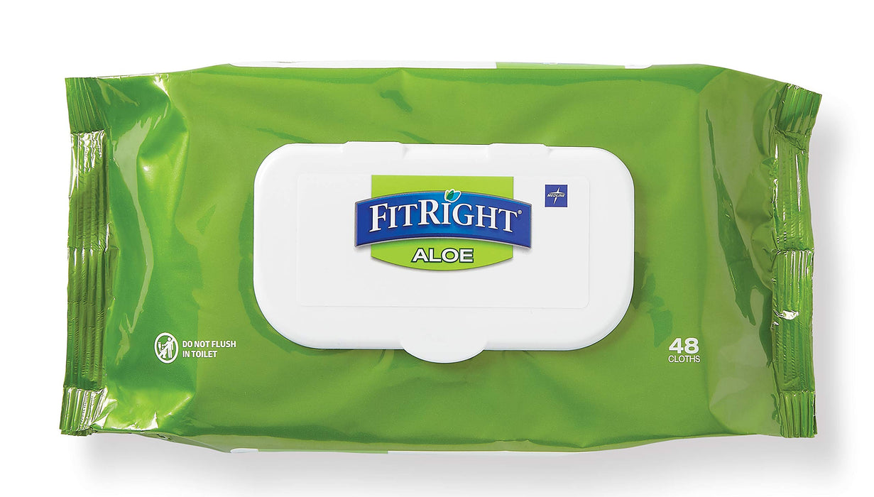 Medline FitRight Aloe Personal Cleansing Cloth Wipes, Scented, Pack of 48, 8 x 10 inch Adult Large Incontinence Wipes