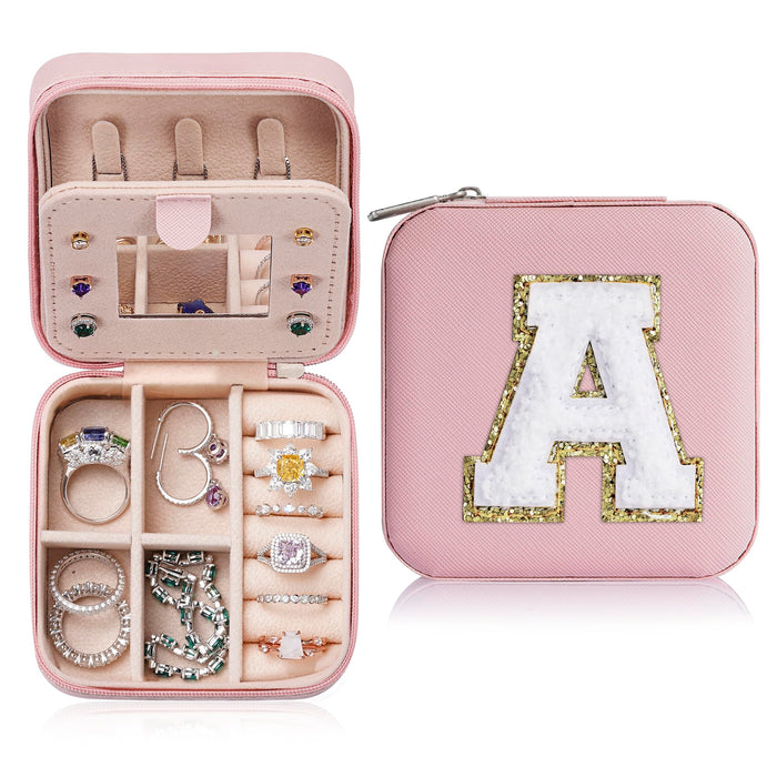 Parima Travel Jewelry Organizer Stocking Stuffers - Sturdy and Trendy Jewelry Box for Girls, Jewelry Case Ideas, Teen Girls Gifts Trendy Stuff, Birthday Christmas Gifts for Women Girls, Letter A, Pink