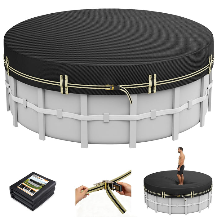 ZhenXingCheng 8 FT Round Pool Covers for Above Ground Pools, 500D Pool Solar Cover with Fast Tightening Ratchet, Stock Pool Tank Cover Ideal for Waterproof Dustproof Windproof